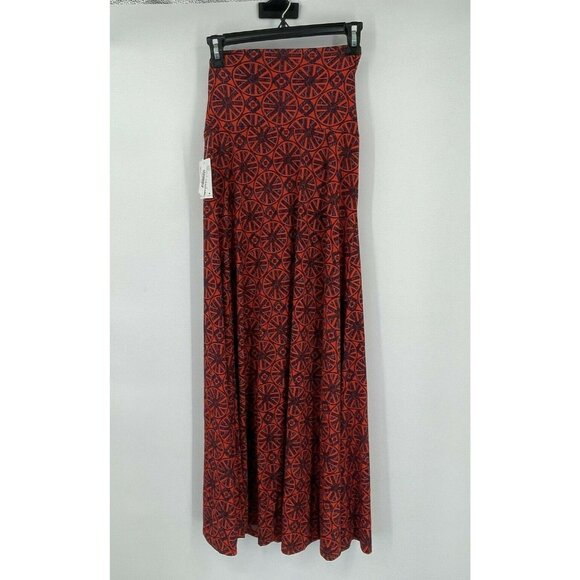 LuLaRoe Womens Maxi Skirt XS Red Geometric Casual Wheel Lightweight Knit New - Picture 2 of 10